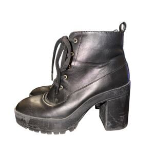 Forever 21 Chunky Platform Ankle Boots Women’s Size 7 Black Faux Leather Shoes
